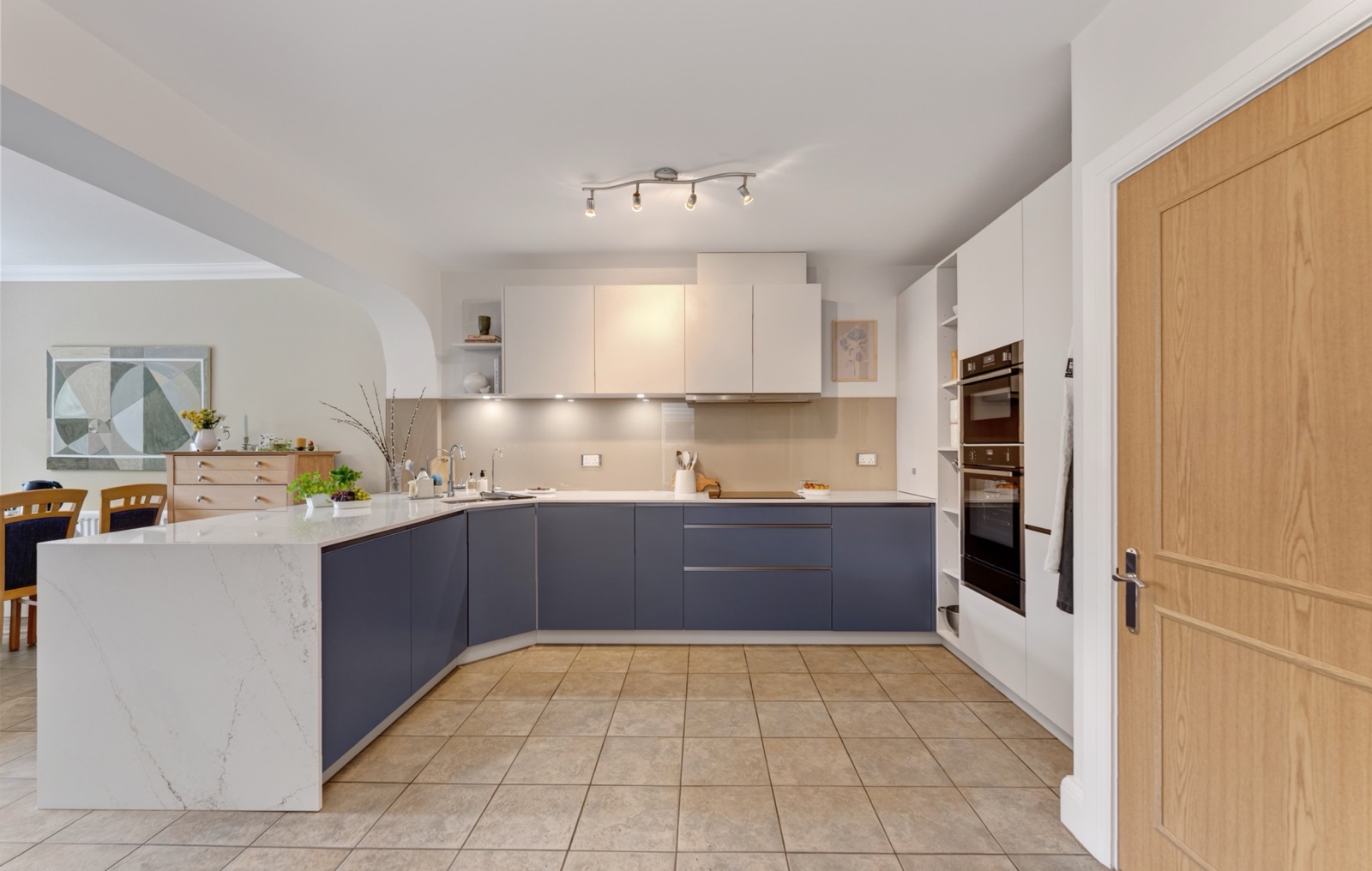 Completed Cypress Blue and Clay kitchen project by Schmidt Winchester